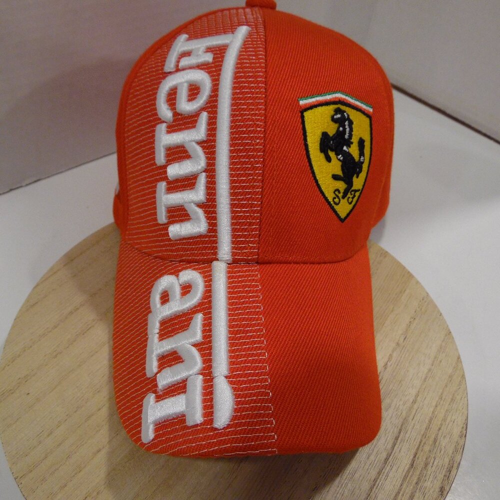 Ferrari Adult One Size Adjustable Hat with hook & loop closure Super Bright Red